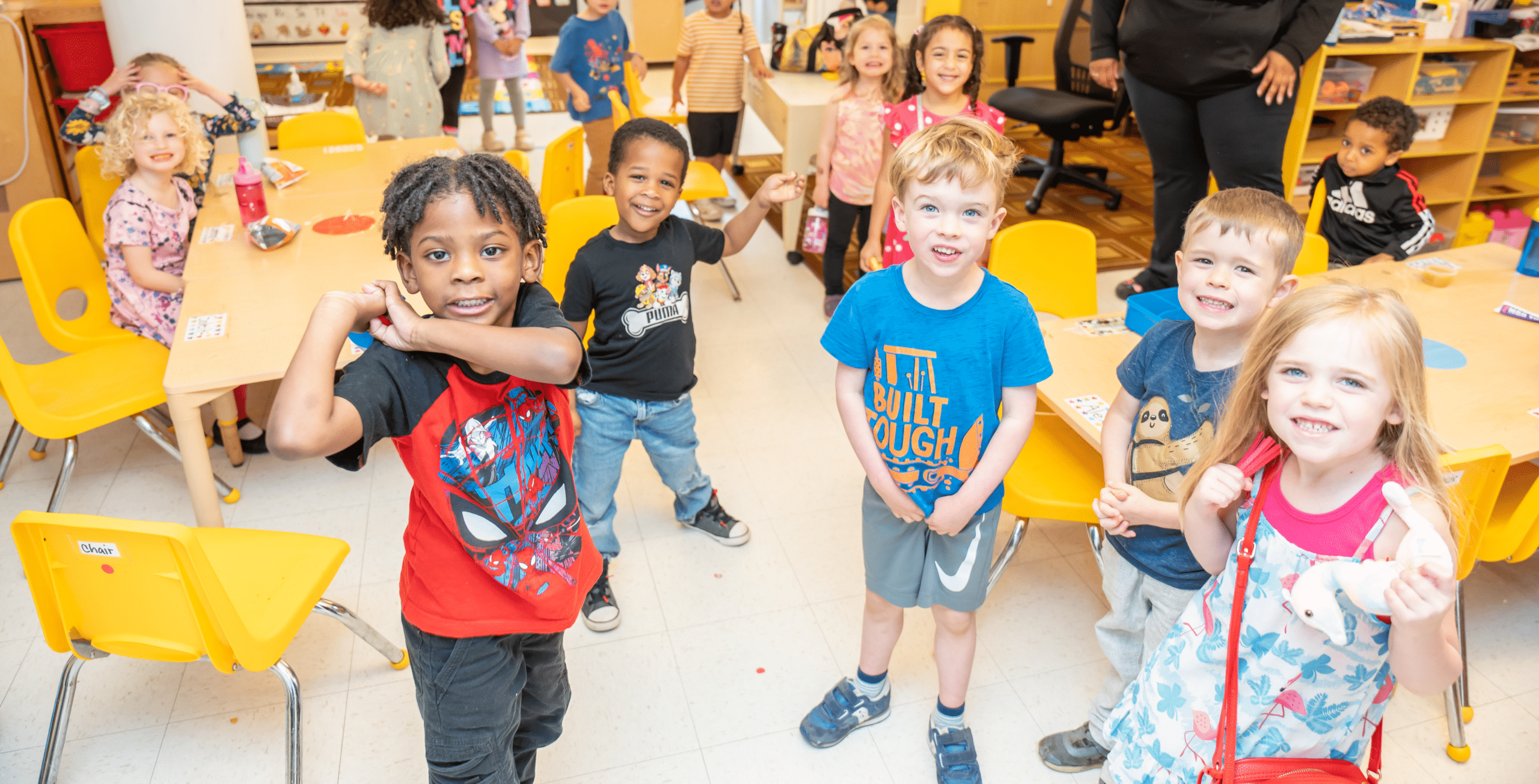 classroom of students smiling